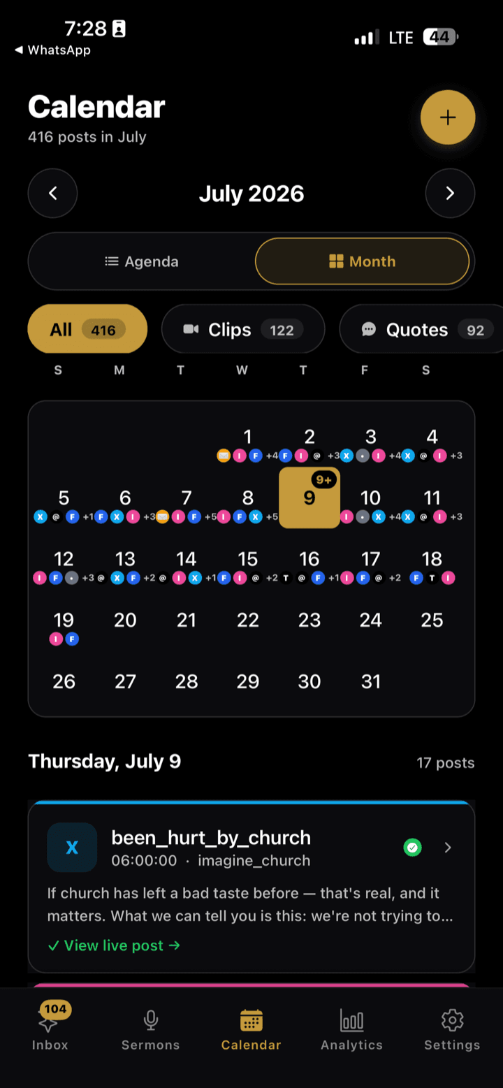 Calendar — A month of ministry at a glance.
